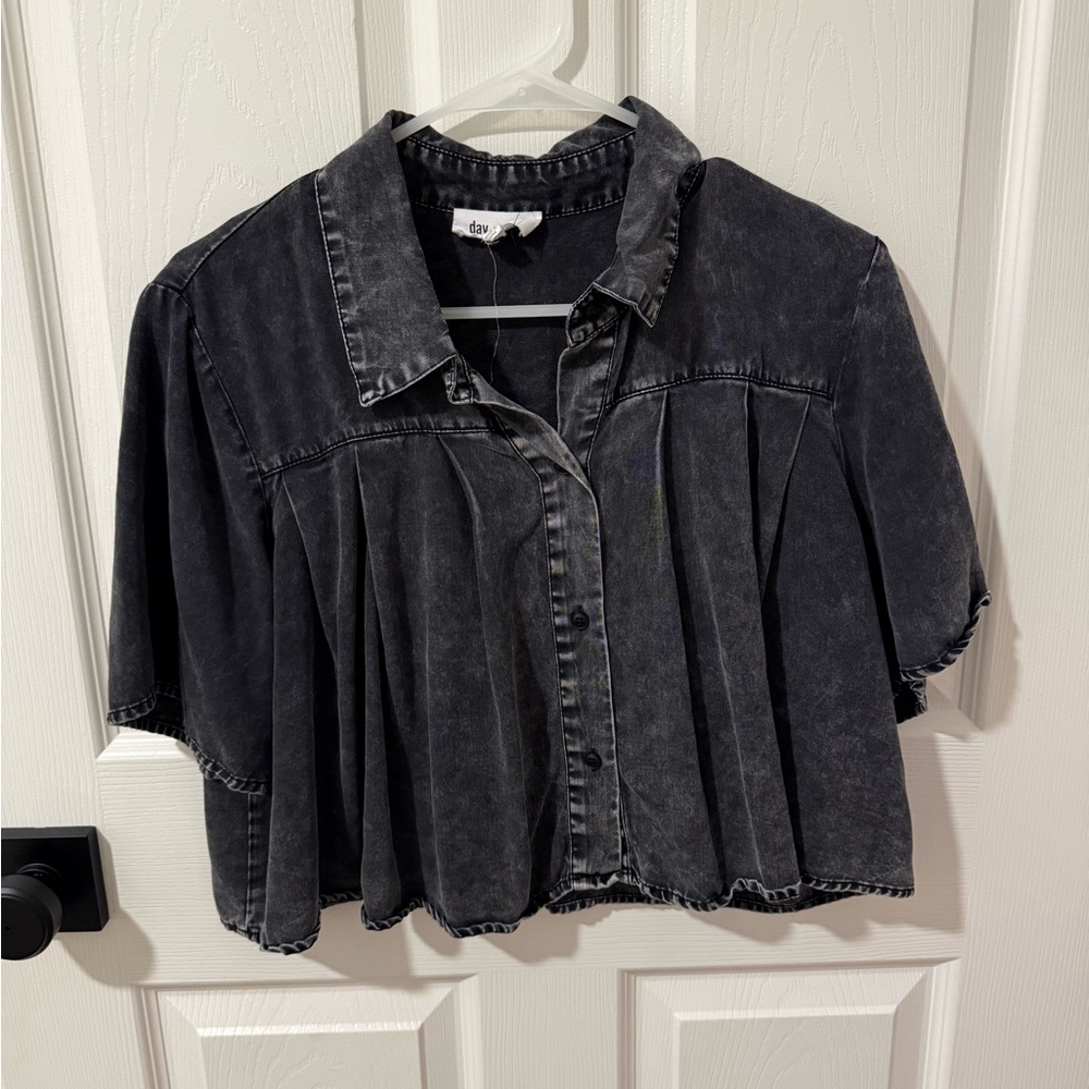 Washed Black Button-Up Blouse